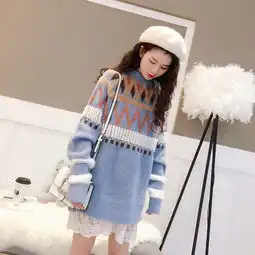 2018新款中长款宽松学生毛衣套头女原宿慵懒风韩版圆领外套秋装
