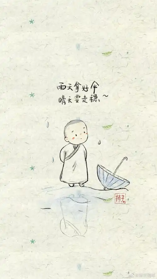 佛教卡通手机壁纸萌萌的小和尚

