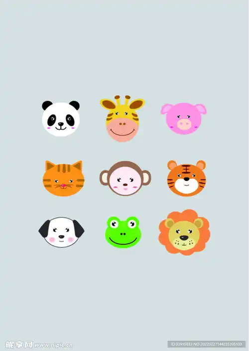 卡通动物头像设计图卡通设计
