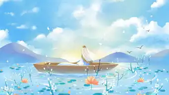 蓝色唯美小清新卡通夏天泛舟游湖夏季配图插画图片千库网
