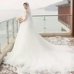 定制陈妍希明星同款婚纱礼服新娘韩式一字肩抹胸孕妇蕾丝大拖尾
