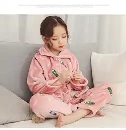 儿童睡衣2018秋冬童装男女童双面加厚法兰绒家居服套装中大童睡袍hyty
