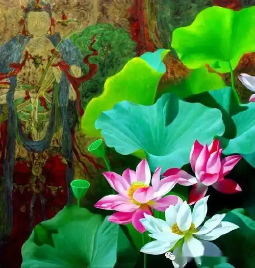 花魁吴富荣荷花油画作品,清致典雅,超凡脱俗
