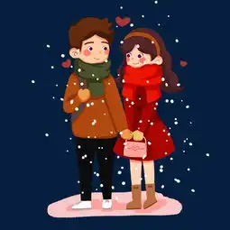 卡通人物情人节圣诞节情侣约会下雪步行牵手png格式图片素材其他格式下载动漫人物大全

