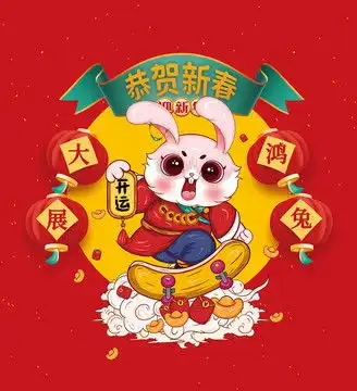 兔年卡通形象兔子拜年红包插画
