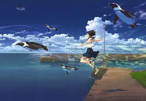 可爱满分的企鹅与少女唯美图片
