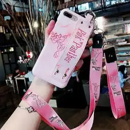 爆款好看苹果678x少女心粉红豹腕带手机壳
