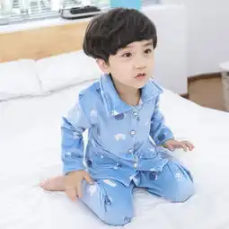 童套装2018男女童中小童秋季新款儿童猫咪图案绒睡衣两件套
