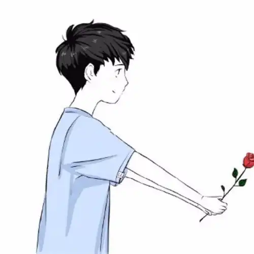 微信情侣头像.一男孩送花.一女孩收花
