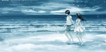 求情侣头像海边背影一男一女分开的
