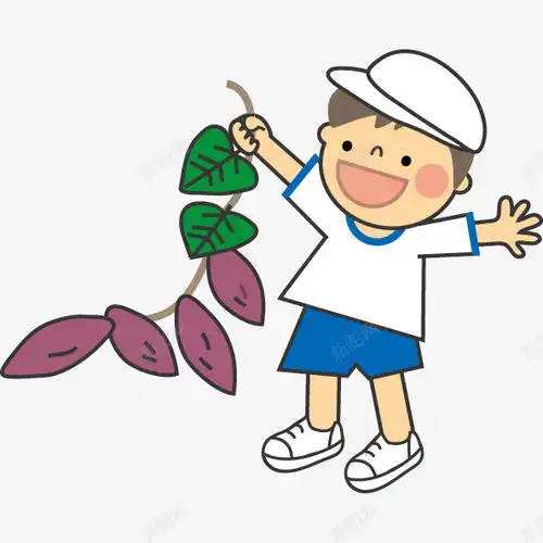 卡通男孩拿着一串红薯插画红薯苗元素免抠png设计图片免费下载页面网页平面电商创意素材地瓜素材
