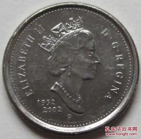 加拿大硬币2002年10分镍币英国女王登基50周年
