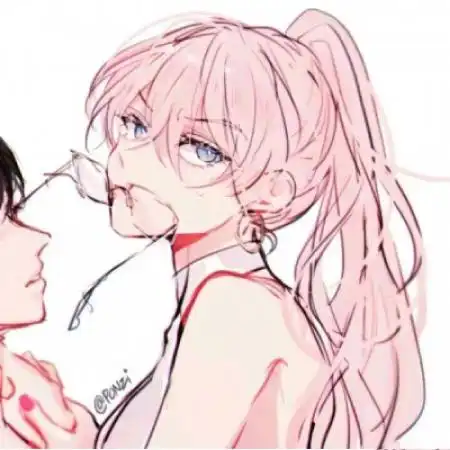 漫画情侣头像一男一女,带着淡然的表情

