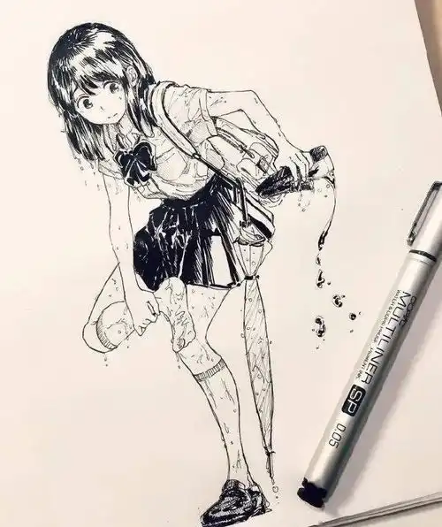 一组黑白手绘卡通人物形象
