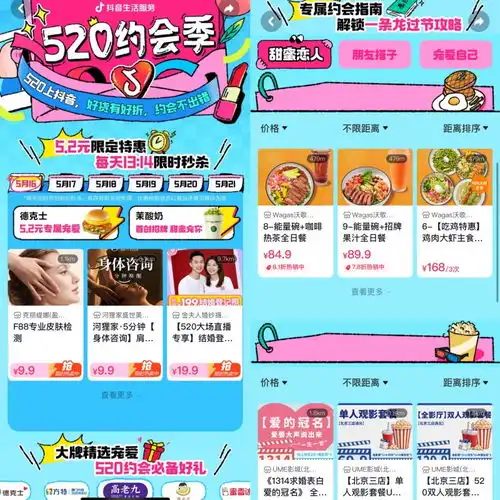 520甜蜜经济升温,抖音生活服务双人餐综合商场订单量增长超69

