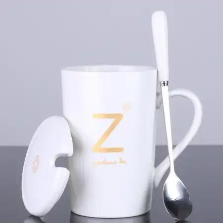 茶杯马克杯带盖勺男女陶瓷杯子家用韩版学生情侣牛奶咖啡杯大容量
