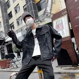 秋季破洞牛仔外套男港风文艺宽松夹克韩版潮流学生百搭情侣上衣服一件代发
