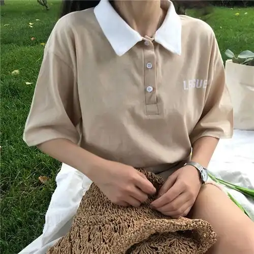 夏季ins小清新学生t恤软妹带领短袖韩范翻领polo衫女宽松bf风情侣
