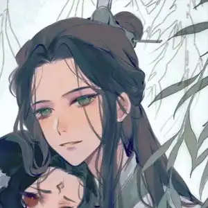 中国古风手绘情侣头像,一左一右依偎在对方身边
