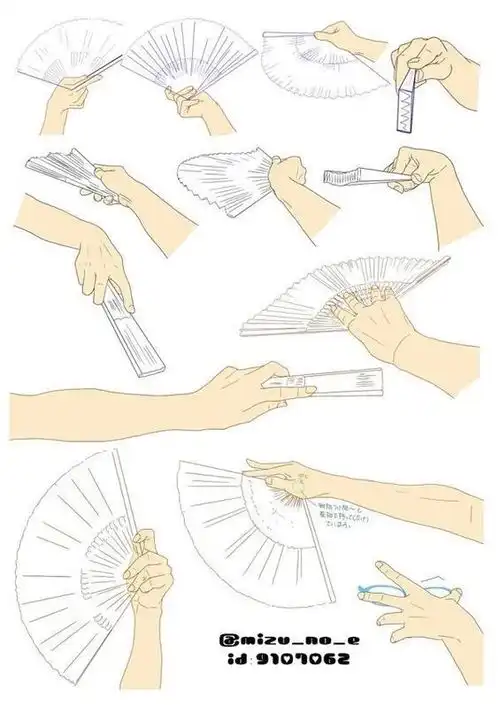 手拿扇子的姿势大全附画法
