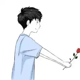 漫画情侣头像男的送花给女图头发衣服都是有上颜色的,我要找男的那张

