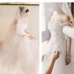 定制陈妍希明星同款婚纱礼服新娘韩式一字肩抹胸孕妇蕾丝大拖尾
