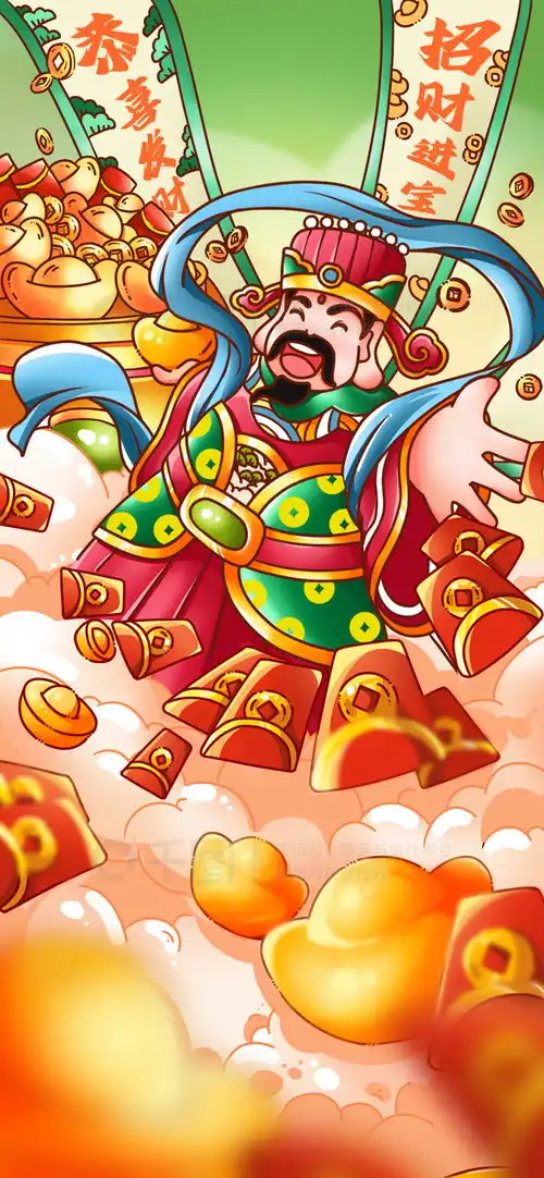 迎财神插画手绘卡通q版可爱春节龙年初五迎财神场景免费下载插画图片1242像素千图网
