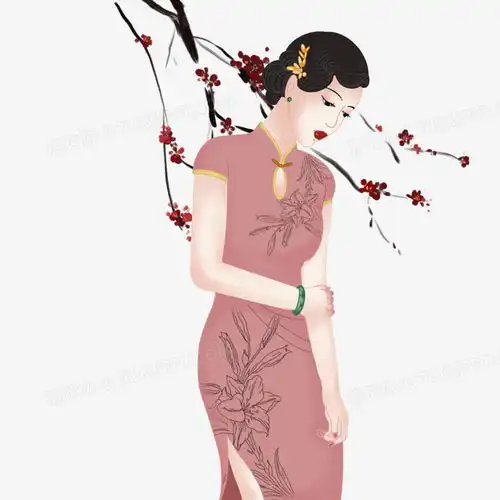 粉色清新民国旗袍美女创意优雅人物插画png图片素材免费下载清新png40004000像素
