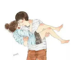 甜炸了情侣日常小插画,亲亲抱抱举高高
