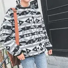 秋冬季新款民族风外套港风情侣印花套头宽松绒毛卫衣w142p65控78
