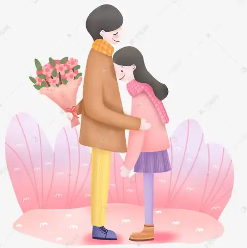 手绘情人节情侣拥抱送花场景素材图片免费下载千库网
