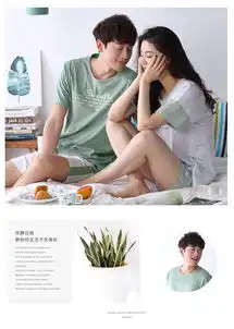 妮狄娅2018新款韩版情侣睡衣女夏季短袖短裤纯棉休闲男家居服套装
