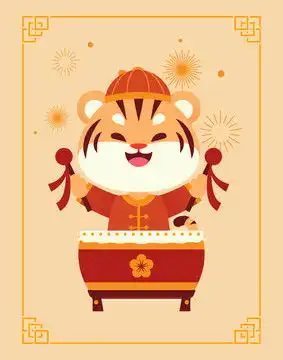 可爱卡通醒狮中国龙财神
