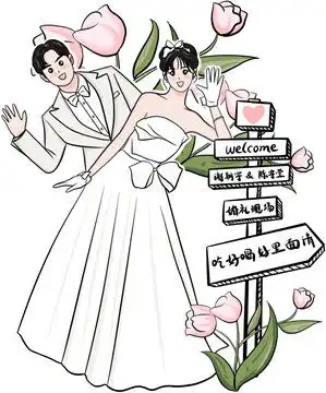 婚礼卡通手绘人像人型立牌迎宾牌
