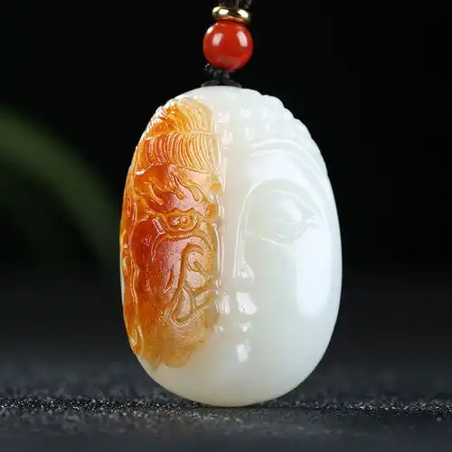 和田玉糖白玉一念之间佛魔挂件
