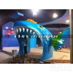 玻璃钢卡通鲨鱼拱门,商场景观雕塑