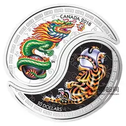 加拿大2018年黑白龙虎太极阴阳拼图彩色精制银币需预定
