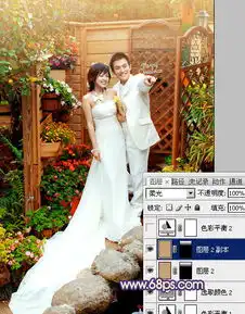 photoshop园林婚片甜美的暖红色
