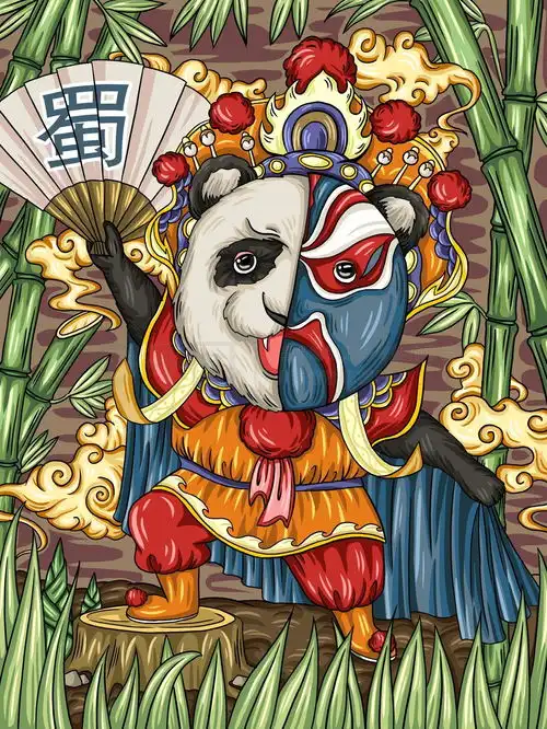 国潮插画原创国潮变脸戏曲卡通熊猫形象插画海报免费下载插画图片7087像素千图网
