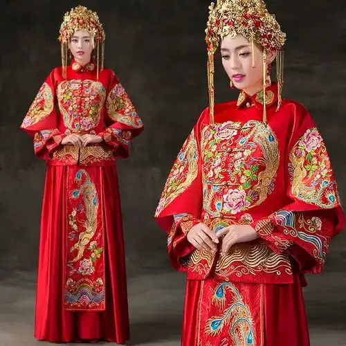 中国红复古中式结婚礼服红色秀禾服古装堆糖,美好生活研究所
