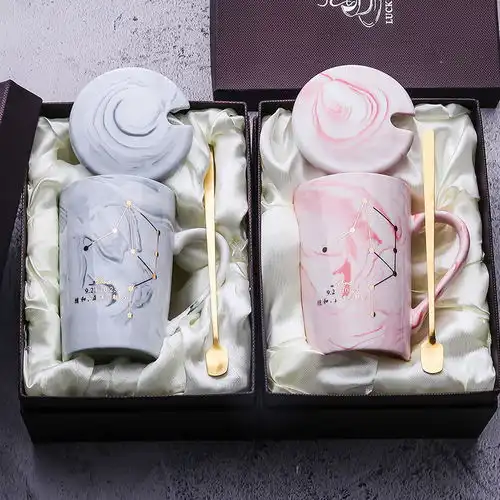 创意杯子陶瓷马克杯带盖勺情侣学生男女家用水杯牛奶咖啡杯大容量

