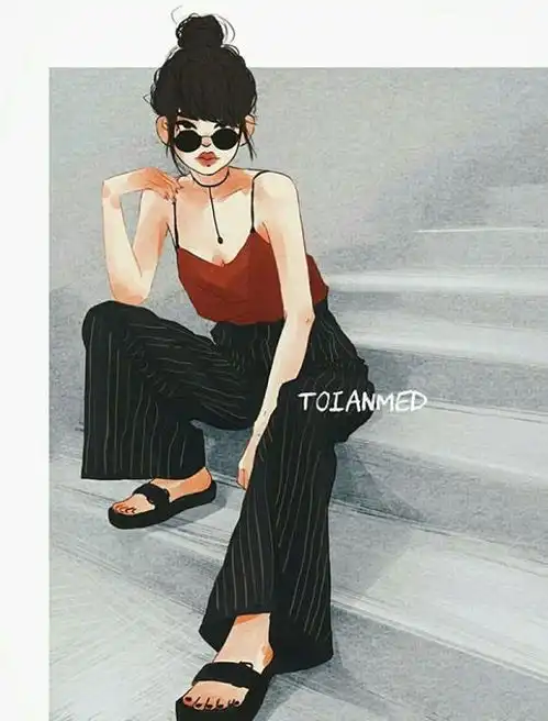 一组酷酷的潮流插画女孩
