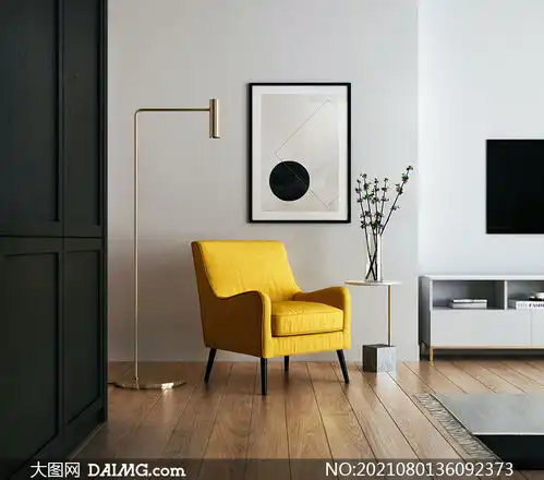 客厅沙发与挂画绿植等摄影高清图片
