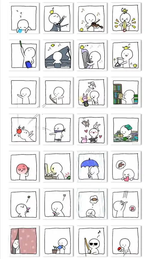 100张简约小人插画情侣头像
