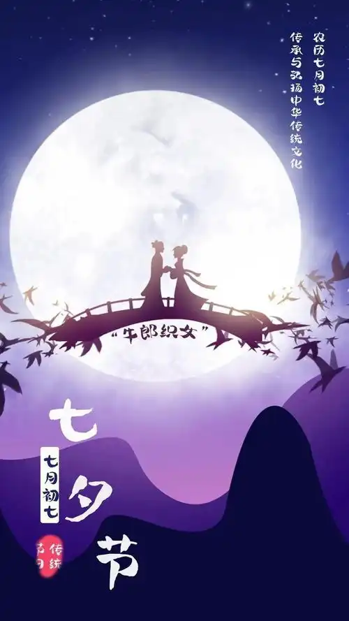 图片文字七夕至,祝各位七夕快乐
