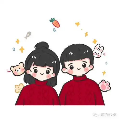 情侣照片手绘,甜蜜美好爱情,可爱又温馨
