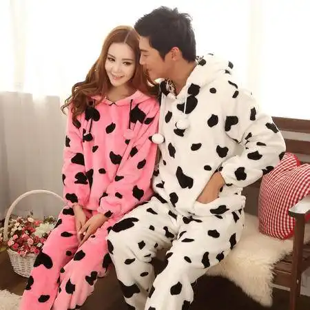 靓芬秋冬情侣法兰绒睡衣套装连帽牛奶情侣加厚家居服9340
