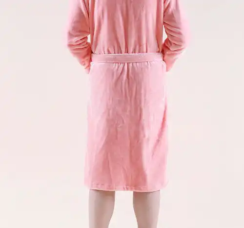 玉沙家纺法兰绒浴袍男女情侣款加厚保暖浴衣开襟绑带珊瑚绒浴袍
