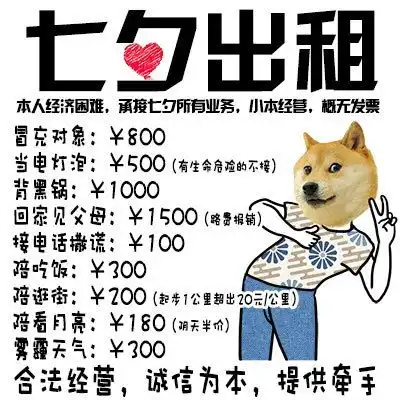 2019七夕情人节男女出租表情包单身狗七夕表情图片
