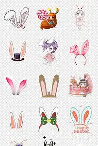 卡通可爱兔子耳朵猫动物海报素材背景图片png
